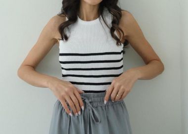 LARA γυναικεία αμάνικη μπλούζα άσπρο με σκούρο μπλε ριγες - SOU - 