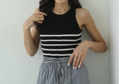 LARA γυναικεία αμάνικη μπλούζα μαύρο με άσπρες ριγες - SOU - 