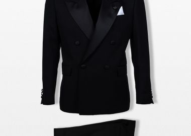 LARDINI Ανδρικό Μαύρο Double Breasted Shawl Lapel Suit - LARDINI - 