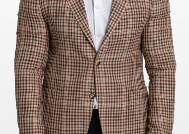 LARDINI Ανδρικό Μπεζ Two Button Check Fitted Blazer - LARDINI - 