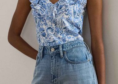 Lauren Ralph Lauren γυναικεία αμάνικη μπλούζα με βολάν και paisley pattern Relaxed Fit - 200P13316001 Μπλε - LAUREN RALPH LAUREN - 