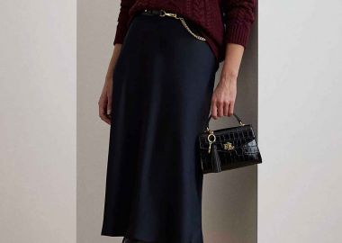 Lauren Ralph Lauren γυναικεία midi φούστα με σατέν όψη A-line - 200925882004 Μπλε Σκούρο - LAUREN RALPH LAUREN - 