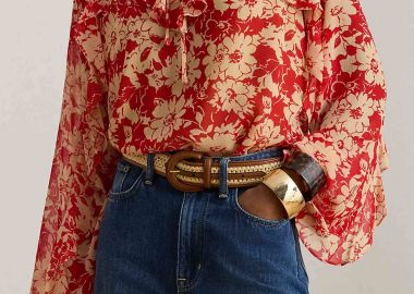 Lauren Ralph Lauren γυναικεία μπλούζα με floral print και βολάν Relaxed Fit - 200P08670001 Κόκκινο - LAUREN RALPH LAUREN - 