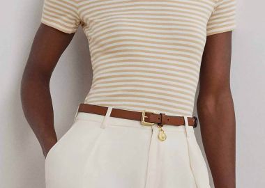 Lauren Ralph Lauren γυναικεία μπλούζα ριγέ με κοντό μανίκι - 200963889004 Μπεζ - LAUREN RALPH LAUREN - 
