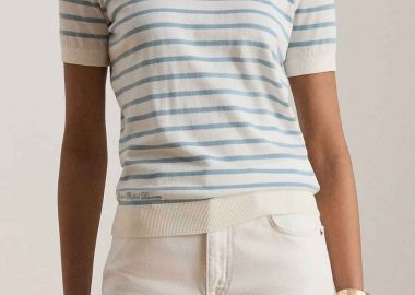 Lauren Ralph Lauren γυναικεία πλεκτή μπλούζα με ριγέ σχέδιο Relaxed Fit - 200P08813002 Μπλε Ανοιχτό - LAUREN RALPH LAUREN - 