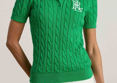 Lauren Ralph Lauren γυναικεία πλεκτή μπλούζα πόλο με cable knit pattern και κεντημένο monogram Slim Fit - 200932224015 Πράσινο - LAUREN RALPH LAUREN - 