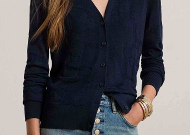 Lauren Ralph Lauren γυναικεία πλεκτή ζακέτα με ανάγλυφο σχέδιο Slim Fit - 200P03476002 Μπλε Σκούρο - LAUREN RALPH LAUREN - 
