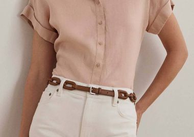 Lauren Ralph Lauren γυναικείο λινό πουκάμισο με κοντό μανίκι Relaxed Fit - 200699152053 Ροζ - LAUREN RALPH LAUREN - 