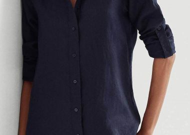 Lauren Ralph Lauren γυναικείο λινό πουκάμισο με μανίκι roll-up Relaxed Fit - 200782777003 Μπλε Σκούρο - LAUREN RALPH LAUREN - 