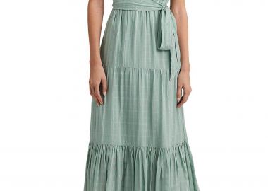 Lauren Ralph Lauren γυναικείο midi φόρεμα μονόχρωμο με all-over gingham print και ασορτί ζώνη - 250932820002 Πράσινο Μέντας - LAUREN RALPH LAUREN - 