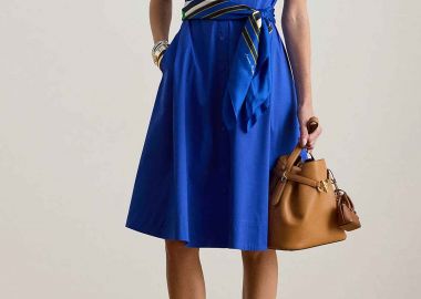Lauren Ralph Lauren γυναικείο midi φόρεμα σεμιζιέ με ζώνη Fit & Flared - 200748950020 Μπλε - LAUREN RALPH LAUREN - 