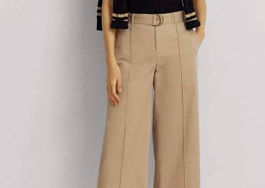 Lauren Ralph Lauren γυναικείο παντελόνι βαμβακερό cropped με ασορτί αποσπώμενη ζώνη - 200876606004 Μπεζ - LAUREN RALPH LAUREN - 