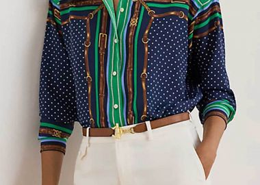 Lauren Ralph Lauren γυναικείο πουκάμισο colour-blocked με all-over print Classic Fit - 200P03687001 Μπλε Σκούρο - LAUREN RALPH LAUREN - 