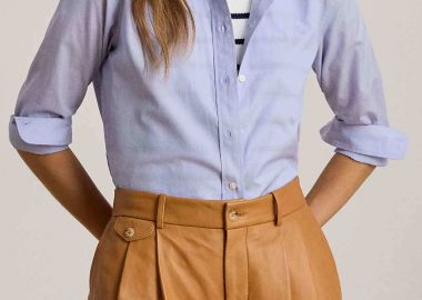 Lauren Ralph Lauren γυναικείο πουκάμισο με κεντημένο monogram Classic Fit - 200940254002 Μπλε Ανοιχτό - LAUREN RALPH LAUREN - 