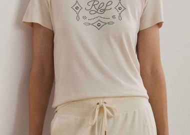 Lauren Ralph Lauren γυναικείο T-shirt με graphic logo από τρουκς Relaxed Fit - 200940495002 Κρέμ - LAUREN RALPH LAUREN - 