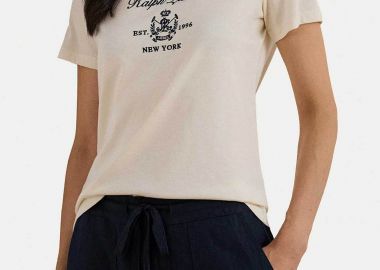 Lauren Ralph Lauren γυναικείο T-shirt με λογότυπο και lettering Regular Fit - 200P03725002 Εκρού - LAUREN RALPH LAUREN - 