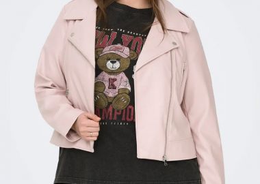 Leather-like biker μπουφάν σε ροζ χρώμα -  - 