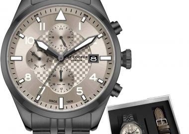LEE COOPER Dual Time Men's Gilf Set - LC08318.060, Anthracite case with Metal Bracelet - Lee Cooper - 