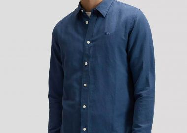 Lee® ανδρικό πουκάμισο με logo print μονόχρωμο Regular Fit - 112376544 Μπλε - LEE - 