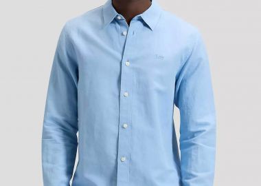 Lee® ανδρικό πουκάμισο με logo print μονόχρωμο Regular Fit - 112376556 Μπλε Ανοιχτό - LEE - 