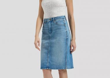 Lee® γυναικεία midi φούστα denim πεντάτσεπη με σκίσιμο - 112381377 Denim Blue - LEE - 