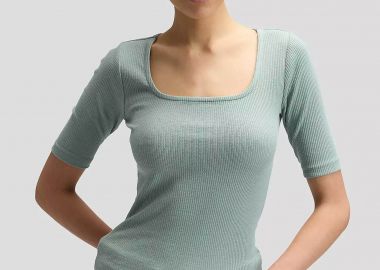 Lee® γυναικεία μπλούζα ribbed με τετράγωνη λαιμόκοψη Slim Fit - 112377003 Πράσινο Ανοιχτό - LEE - 