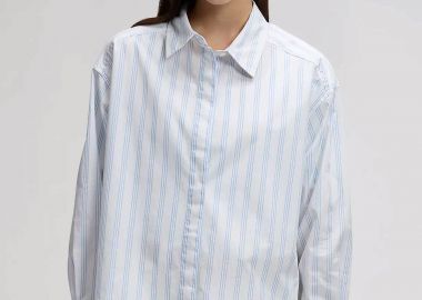 Lee® γυναικείο πουκάμισο cropped με ριγέ σχέδιο Regular Fit - 112376967 Μπλε Ανοιχτό - LEE - 