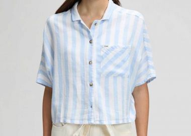 Lee® γυναικείο πουκάμισο cropped με ριγέ σχέδιο Regular Fit - 112378262 Γαλάζιο - LEE - 