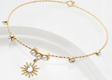 ΛΕΠΤΟ ΧΡΥΣΟ ΒΡΑΧΙΟΛΙ ΜΕ ΣΤΡΑΣ, ΠΕΡΛΕΣ ΚΑΙ ΚΡΕΜΑΣΤΟ ΗΛΙΟ - Anna Raxevsky - 