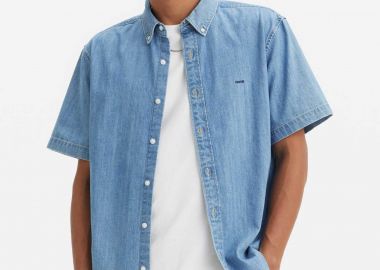 Levi's® ανδρικό denim πουκάμισο button down κοντομάνικο με κεντημένο λογότυπο Relaxed Fit 
