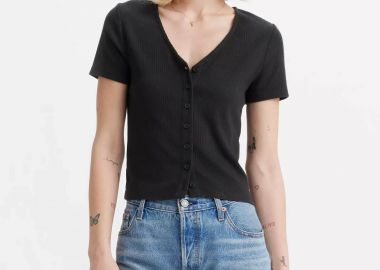 Levi's® γυναικεία μπλούζα ribbed με κουμπιά και V λαιμόκοψη Slim Fit 