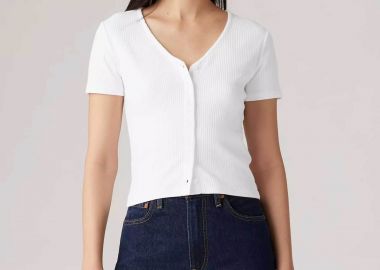 Levi's® γυναικεία μπλούζα ribbed με κουμπιά και V λαιμόκοψη Slim Fit 