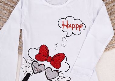 ΛΕΥΚΗ ΜΠΛΟΥΖΑ ΜΑΚΡΥΜΑΝΙΚΗ - HAPPY BOW -  - 