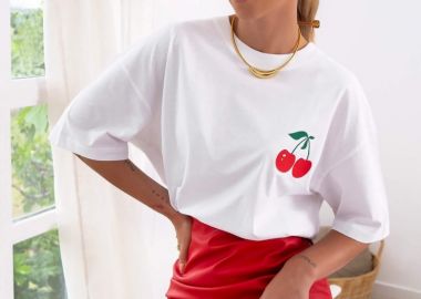 ΛΕΥΚΟ T-SHIRT - CHERRY - fashionroom - 