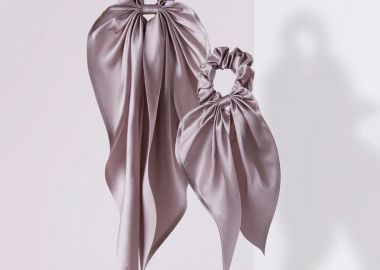 Λιλά μεταξωτά λαστιχάκια με κορδέλα - JUST SILK - 