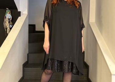 LINDA γυναικείο bigsize φόρεμα τούλι με παγιετα κάτω μέρος κ στα μανίκια - SOU - 