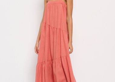 Linen blend μίντι φόρεμα - FUNKY BUDDHA - 