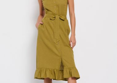 Linen blend μίντι φόρεμα - FUNKY BUDDHA - 