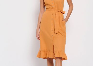 Linen blend μίντι φόρεμα - FUNKY BUDDHA - 