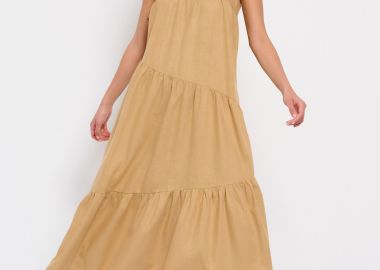 Linen blend μίντι φόρεμα - FUNKY BUDDHA - 