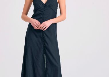 Linen blend μίντι φόρεμα με ανοιχτή πλάτη - FUNKY BUDDHA - 