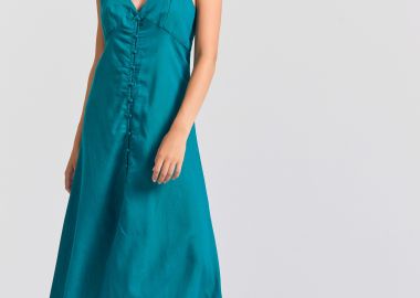 Linen blend μίντι φόρεμα με ανοιχτή πλάτη - FUNKY BUDDHA - 