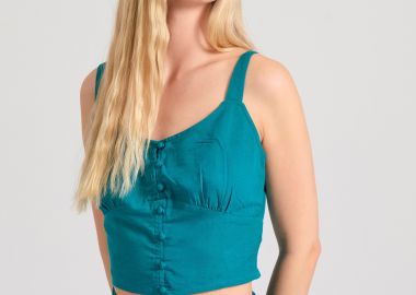 Linen blend μονόχρωμο cropped τοπ - FUNKY BUDDHA - 
