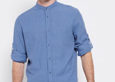 Linen blend πουκάμισο με μάο λαιμό - FUNKY BUDDHA - 