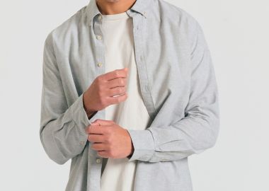 Linen blend πουκάμισο σε μελανζέ ύφανση - FUNKY BUDDHA - 
