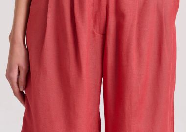 Linen blend ψηλόμεσο σορτς με διπλή πιέτα - FUNKY BUDDHA - 