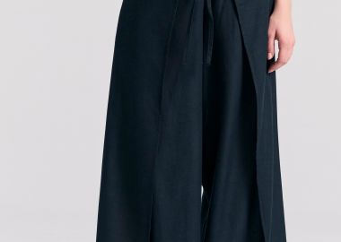 Linen blend wide leg παντελόνα με ελαστική μέση - FUNKY BUDDHA - 