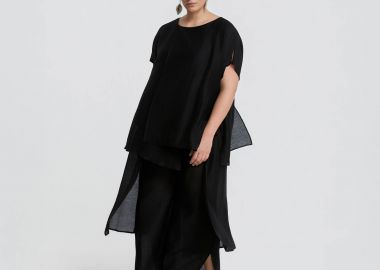 Λινή μπλούζα με layered σχέδιο - MAT FASHION - 