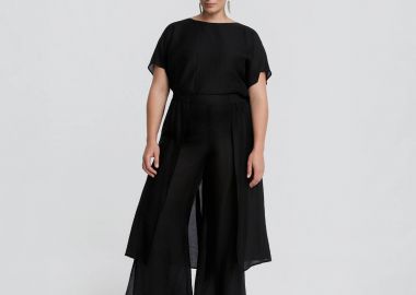 Λινή wide-leg παντελόνα με layered σχέδιο - MAT FASHION - 