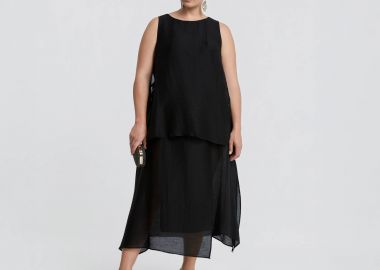 Λινό αμάνικο φόρεμα με layered σχέδιο - MAT FASHION - 